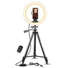 Load image into Gallery viewer, UBeesize 10" Selfie Ring Light with 50" Extendable Tripod Stand &amp; Flexible Phone Holder for Live Stream/Makeup/YouTube Video
