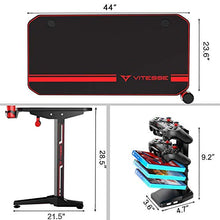Load image into Gallery viewer, VIT 44 Inch Ergonomic Gaming Desk, T-Shaped Office PC Computer Desk with Full Desk Mouse Pad, Gamer Tables Pro with USB Gaming Handle Rack, Stand Cup Holder&amp;Headphone Hook (44 inch, Black)
