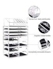 Load image into Gallery viewer, DreamGenius Makeup Organizer 4 Pieces Acrylic Makeup Storage Organizer Box with 9 Drawers for Lipstick Jewerly and Makeup Brushes, Stackable Cosmetic Display Cases for Dresser and Bathroom Countertop
