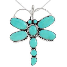 Load image into Gallery viewer, Dragonfly Turquoise Necklace Pendant in 925 Sterling Silver &amp; Genuine Turquoise (20" Length)

