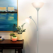 Load image into Gallery viewer, Brightech Sky Dome Plus - Super Bright LED Torchiere &amp; Reading Floor Lamp - Dimmable Modern Standing Pole Lamp for Office, Living Room – Tall Mother-Daughter Lights for Bedroom Night Lighting – Silver

