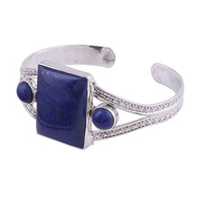 Load image into Gallery viewer, NOVICA Lapis Lazuli .925 Sterling Silver Cuff Bracelet 'Crisscross Magic'
