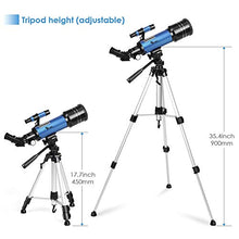 Load image into Gallery viewer, TELMU Telescope, 70mm Aperture 400mm AZ Mount Astronomical Refracting Telescope Adjustable(17.7In-35.4In) Portable Travel Telescopes with Backpack, Phone Adapter
