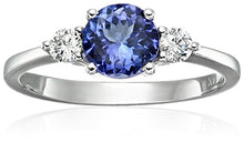 Load image into Gallery viewer, 14k White Gold AAA Tanzanite And Diamond 3-stone Engagement Ring (1/5cttw, H-I Color, SI2 Clarity), Size 7

