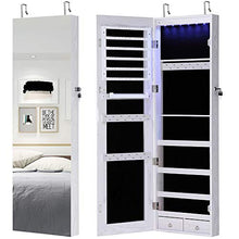 Load image into Gallery viewer, GISSAR Full Length Mirror Jewelry Cabinet, 6 LEDs Jewelry Armoire Wall Mounted Over The Door Hanging, Jewelry Organizer Storage with Lights Lockable White
