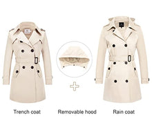 Load image into Gallery viewer, FARVALUE Women's Waterproof Trench Coat Double Breasted Windbreaker Classic Belted Lapel Overcoat with Removable Hood Beige Medium
