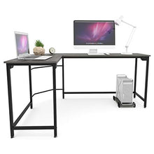 Load image into Gallery viewer, Teraves Modern L-Shaped Desk Corner Computer Desk Home Office Study Workstation Wood &amp; Steel PC Laptop Gaming Table (Small, Black Oak)
