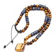 Load image into Gallery viewer, Men's Protection Necklace Big Raw Tiger Eye Pendant Beads Necklace Lapis Lazuli Beaded Adjustable Long Necklace Gift For Men Christmas Gift
