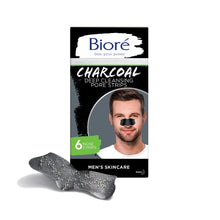 Load image into Gallery viewer, Bioré Men's Blackhead Remover Pore Strips, Charcoal Deep Cleansing Nose Strips for Blackhead Removal on Oily Skin, with Natural Charcoal for Instant Blackhead Removal and Pore Unclogging, 6 Count
