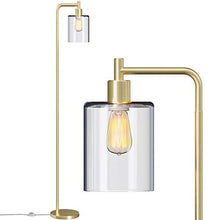 Load image into Gallery viewer, Addlon LED Floor Lamp, with Hanging Glass Lamp Shade and LED Bulb for Bedroom &amp; Living Room, Modern Standing Industrial Lamp Tall Pole Lamp for Office, Brass Gold
