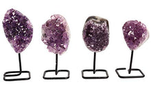 Load image into Gallery viewer, JIC Gem Natural Deep Purple Amethyst Crystal Cluster on Metal Stand Small Healing Crystals Stone Home Office Decor
