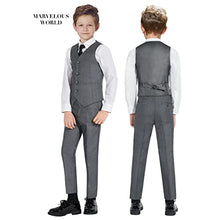Load image into Gallery viewer, Marvelous World Boys' Suits Slim Fit 5 Pieces Adjustable Waist Boys Formal Suit Set Dark Gray Size 8
