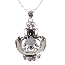 Load image into Gallery viewer, NOVICA .925 Sterling Silver Rainbow Moonstone and Garnet Pendant Necklace, 17", Arabesque'
