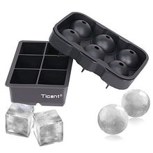 Load image into Gallery viewer, Ticent Ice Cube Trays (Set of 2), Silicone Sphere Whiskey Ice Ball Maker with Lids &amp; Large Square Ice Cube Molds for Cocktails &amp; Bourbon - Reusable &amp; BPA Free
