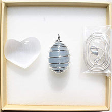 Load image into Gallery viewer, Zenergy Gems Charged Natural Polished Celestite (AAA Grade Polished - Madagascar) Crystal Pendant + 20" Silver Plated Chain + Selenite Charging Heart [Included]
