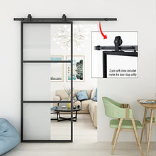Load image into Gallery viewer, JUBEST 36in x 84in Glass Barn Door, Clear Tempered Glass Carbon Steel Pre Drilled Frame Sliding Barn Door Panel with 6FT Hardware Kit and Soft Close
