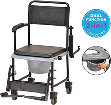 Load image into Gallery viewer, NOVA Medical Products Drop Arm (for Easy User Transfer) Transport Chair Commode, Rolling with Locking Wheels &amp; Removable Padded Seat, Hammertone
