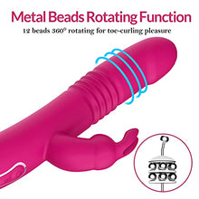 Load image into Gallery viewer, BOMBEX Beaded Thrusting Rabbit Vibrator William, 9.8" Triple Action G Spot Vibrator with Independent Clitoral Stimulator, 10 Patterns, Waterproof &amp; Rechargeable Sex Toys for Women, Rose
