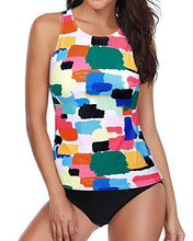 Load image into Gallery viewer, Holipick Women Color Block Tankini Swimsuits High Neck Swim Tank Tops Tummy Control Two Piece Bathing Suits Halter Swimwear XL
