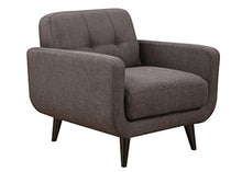 Load image into Gallery viewer, AC Pacific Crystal Collection Upholstered Charcoal Mid-Century 3-Piece Living Room Set with Tufted Sofa, Loveseat, and Arm Chair and 4 Accent Pillows, Charcoal

