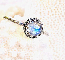 Load image into Gallery viewer, Rainbow Moonstone Sterling Silver Stacking Ring - Size 8 - Everyday Jewelry - Gift For Women Her Mom
