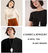 Load image into Gallery viewer, CASSIECA 12 Pcs Long Pendant Necklace for Women Leaf Bar Y-Shaped Tassel Triangle Statement Necklace Long Chain Simple Layer Sweater Necklace Set
