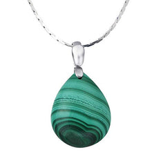 Load image into Gallery viewer, iSTONE 925 Sterling Silver Natural Malachite Ladies Pendant Necklace Water Drop Shape with 18" Silver Chain
