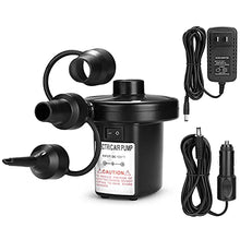 Load image into Gallery viewer, Electric Air Pump, AGPtEK Portable Quick-Fill Air Pump with 3 Nozzles, 110V AC/12V DC, Perfect Inflator/Deflator Pumps for Outdoor Camping, Inflatable Cushions, Air Mattress Beds, Boats, Swimming Ring
