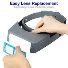Load image into Gallery viewer, Head Mount Magnifier Headband Magnifier Professional Jeweler Loupe Hands-Free Reading Magnifier Magnifying Glasses with 4 Replaceable Lenses 1.5X,2.0X,2.5X,3.5X Magnification for Watch Repair, Crafts
