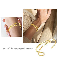 Load image into Gallery viewer, E 14K Gold Plated Open Wide Cuff Bangles Bracelets for Women Teen Girls, Simple Open Adjustable Womens Wrist Cuff Bracelet Minimalism Jewelry Gift for Women Girls
