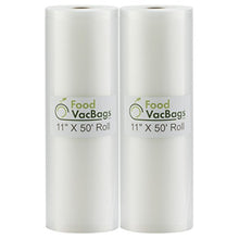 Load image into Gallery viewer, 2-Pack 11" X 50' Vacuum Sealer Rolls, Honeycomb Embossed Commercial Grade FoodVacBags, Foodsaver Compatible Storage or Sous Vide Bags (total 100 feet)
