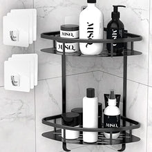 Load image into Gallery viewer, Flowmist Shower Caddy Corner Shelf, 2 Tiers Shower Organizer, No Drilling Wall Mounted Aluminum Adhesive Shower Shelf, Storage Rack for Toilet, Shampoo, Dorm and Kitchen
