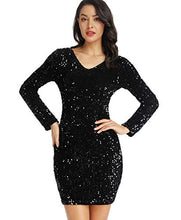 Load image into Gallery viewer, LLmansha Women's Sparkle Glitzy Glam Sequin Long Sleeve Flapper Party Club Dress(Black,M)
