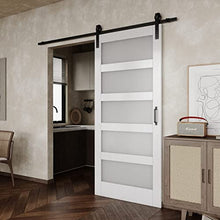 Load image into Gallery viewer, BARNER HOME 36in x 84in Sliding Barn Door, MDF, Primed, 5 Glass Panel,Need to Assemble, with 6.6ft Hardware, Handle and Floor Guide
