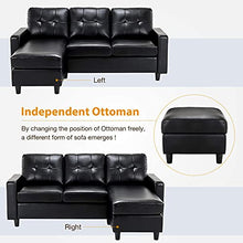 Load image into Gallery viewer, HONBAY Convertible Sectional Sofa with Ottoman Modern L Shape Sectional Couch Faux Leather Couch with Reversible Chaise, Black
