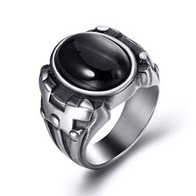 Load image into Gallery viewer, Elfasio Men Oval Red Synthetic Ruby Zircon Stainless Steel Ring Vintage Gothic Jewelry Size 11
