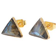 Load image into Gallery viewer, ZENGORI 1 Pair 8mm Triangle Gold Plated Natural Labradorite Stones Faceted Post Stud Earrings G1300
