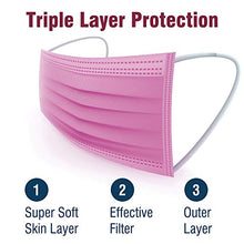 Load image into Gallery viewer, WeCare Individually Wrapped Kids Face Masks - 50 Pack - Soft on Skin - Disposable, 3 Ply - 5.7" x 3.7" Children's Size - 3 Layer Protectors with Elastic Earloops - Latex Free - Pink
