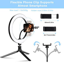 Load image into Gallery viewer, Selfie Ring Light with Tripod Stand, 10.2" Desktop LED Makeup Ring Light, Phone Holder for YouTube Video, Live Stream, Shooting, Dimmable Selfie Ring Light with 3 Light Modes &amp; 14 Brightness Level
