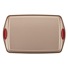 Load image into Gallery viewer, Rachael Ray 52410 Cucina Nonstick Bakeware Set with Baking Pans, Baking Sheets, Cookie Sheets, Cake Pan, Muffin Pan and Bread Pan - 10 Piece, Latte Brown with Cranberry Red Grip
