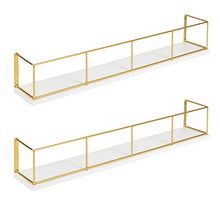 Load image into Gallery viewer, Kate and Laurel Benbrook Wood and Metal Wall Shelf Set, 2pk 24", White/Gold, 2 Count
