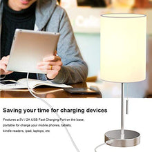 Load image into Gallery viewer, DEEPLITE Small Table Lamp, Bedside Lamp with USB Port, Simple Designed Modern Lamps for Bedrooms Living Room Office Nightstand Side/End Table, Brushed Nickel Metal Base, White Lampshade (Set of 2)
