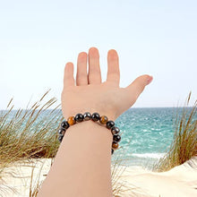 Load image into Gallery viewer, Triple Protection Bracelet for Women and Men - Bring Prosperity, Good Luck - with 10mm Crystal Beads of Hematite, Black Obsidian, Tiger Eye - Stone Bracelets

