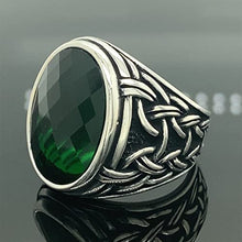 Load image into Gallery viewer, Mens Handmade Ring, Green Emerald Stone Ring, Silver Green Gemstone Ring, Ottoman Style Men Ring, Gift for Him, 925k Sterling Silver Ring
