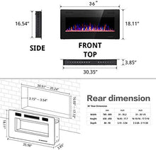 Load image into Gallery viewer, R.W.FLAME 36 inch Recessed and Wall Mounted Electric Fireplace, Ultra Thin ad Low Noise, Fit for 2 x 4 and 2 x 6 Stud, Remote Control with Timer,Touch Screen,Adjustable Flame Color and Speed
