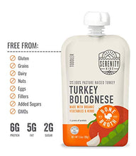 Load image into Gallery viewer, Serenity Kids Bone Broth Puree Made With Organic Veggies | Clean Label Project Purity Award Certified | 3.5 Ounce BPA-Free Pouch | Pasture Raised Turkey Bolognese | 6 Count
