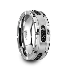 Load image into Gallery viewer, Thorsten Valor Grooved Tungsten Ring Wedding Band with Silver Inlay and 1/4-Carat tw Black Diamonds 8mm from Roy Rose Jewelry Size 12
