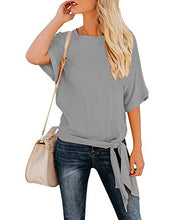 Load image into Gallery viewer, OURS Women's Casual Knot Tie Front Long Sleeve T Shirt Blouses Tops (XL, Gray)

