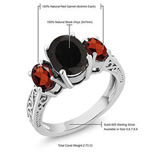 Load image into Gallery viewer, Gem Stone King 925 Sterling Silver Black Onyx &amp; Red Garnet 3-Stone Women's Ring 2.73 Cttw (Size 6)
