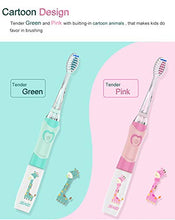 Load image into Gallery viewer, SEAGO Kids Electric Toothbrush, Sonic Tooth Brush Soft Bristles Battery Powered with Smart Timer and Colorful LED Waterproof for Baby &amp; Kids with 2 Soft Bristles, Green
